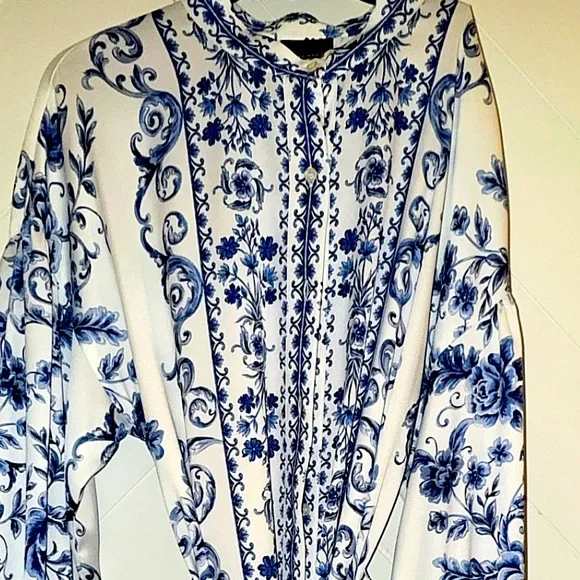 Alex Marie Wren Flor Blue Chinoiserie Scroll Mini Dress tie belt size 8 medium - Picture 4 of 12